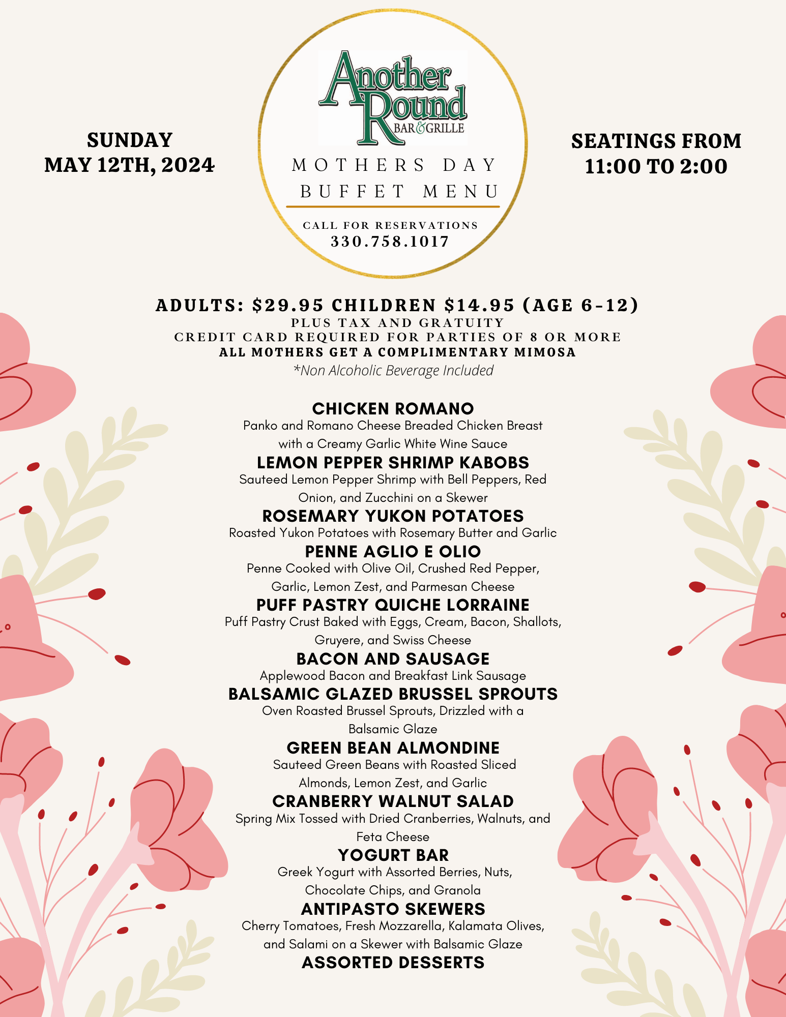 Mothers Day Menu 2024